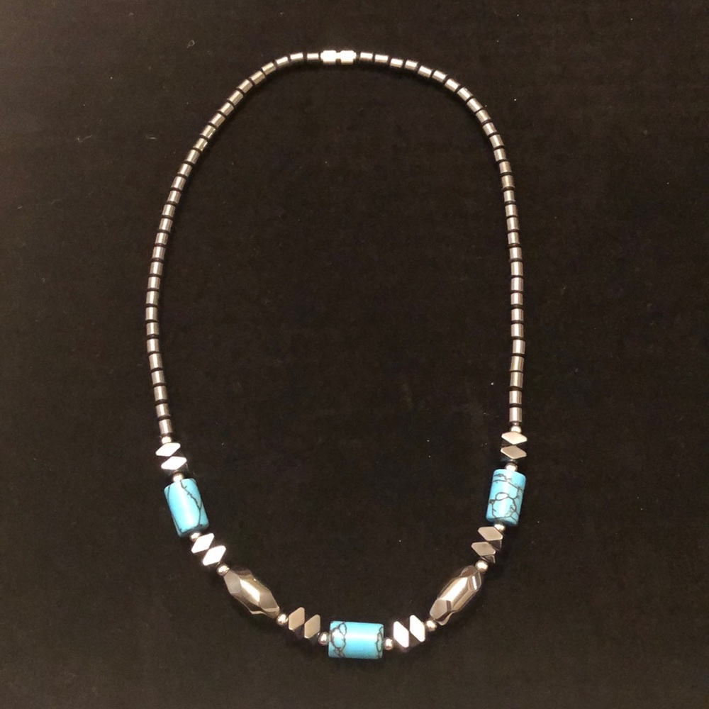 Turquoise and Dark Gray Bead Necklace